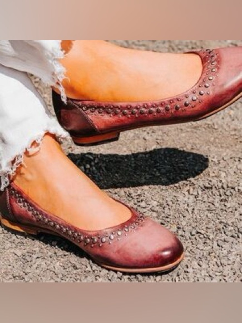 Freebird Blossom Studded Leather Ballet Flat Shoes in Wine